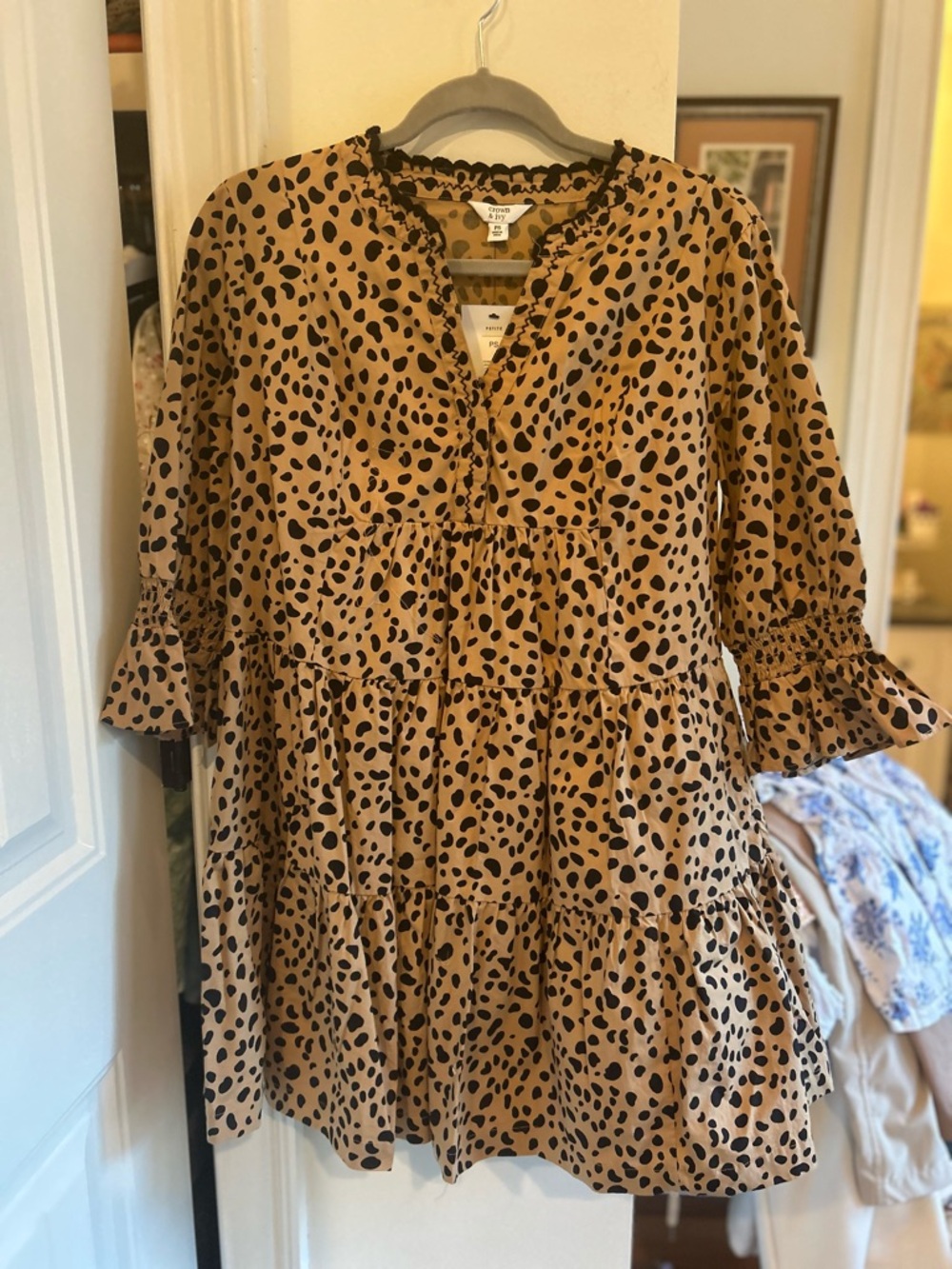 crown & ivy Tan and Black Printed Petite Dress. NWT.